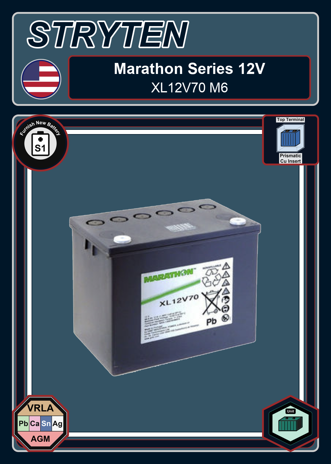 Furnish New Battery Exide GNB Marathon 12V Series XL12V70 M6