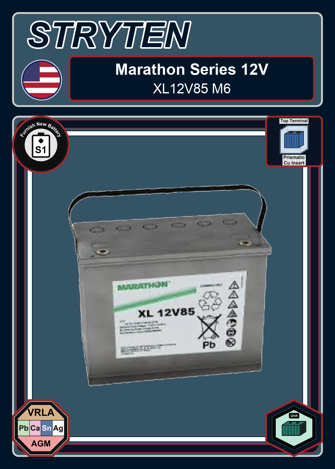 Furnish New Battery Exide GNB Marathon 12V Series XL12V85 M6