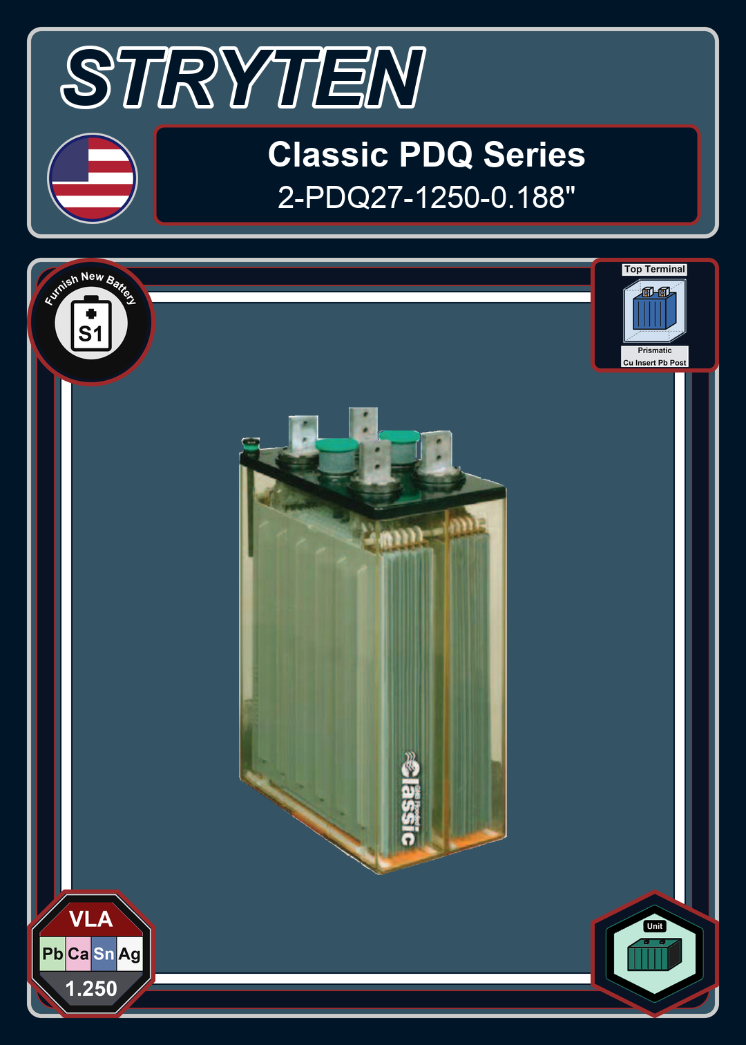 Furnish New Battery EXide GNB Classic Series 2 PDQ27 1250 0 188