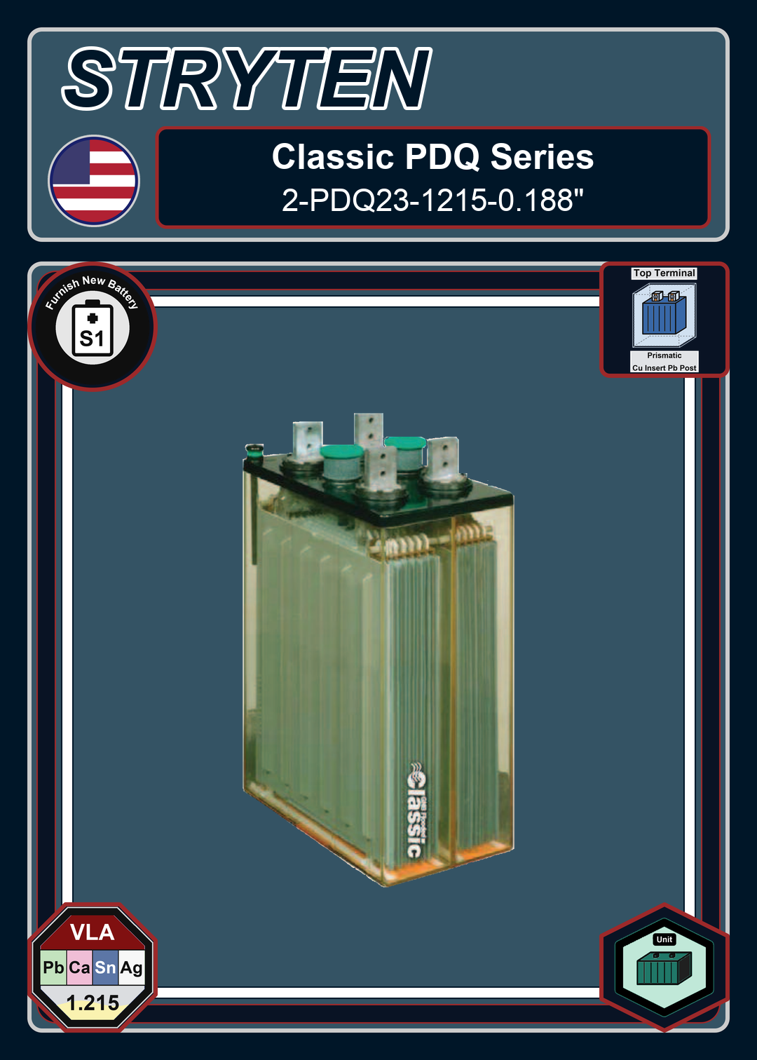 Furnish New Battery EXide GNB Classic Series 2 PDQ23 1215 0 188