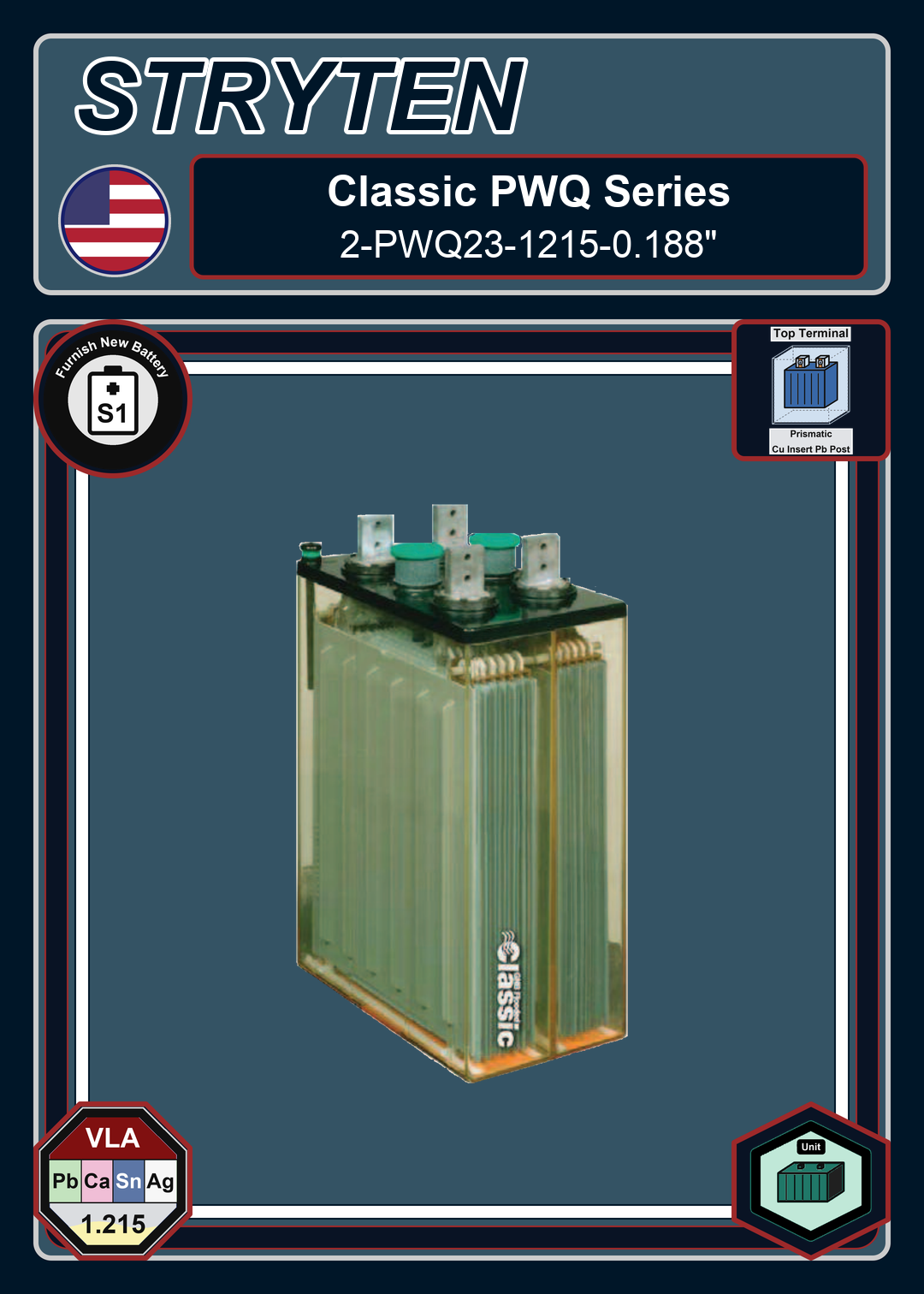 Furnish New Battery EXide GNB Classic Series 2 PWQ23 1215 0 188