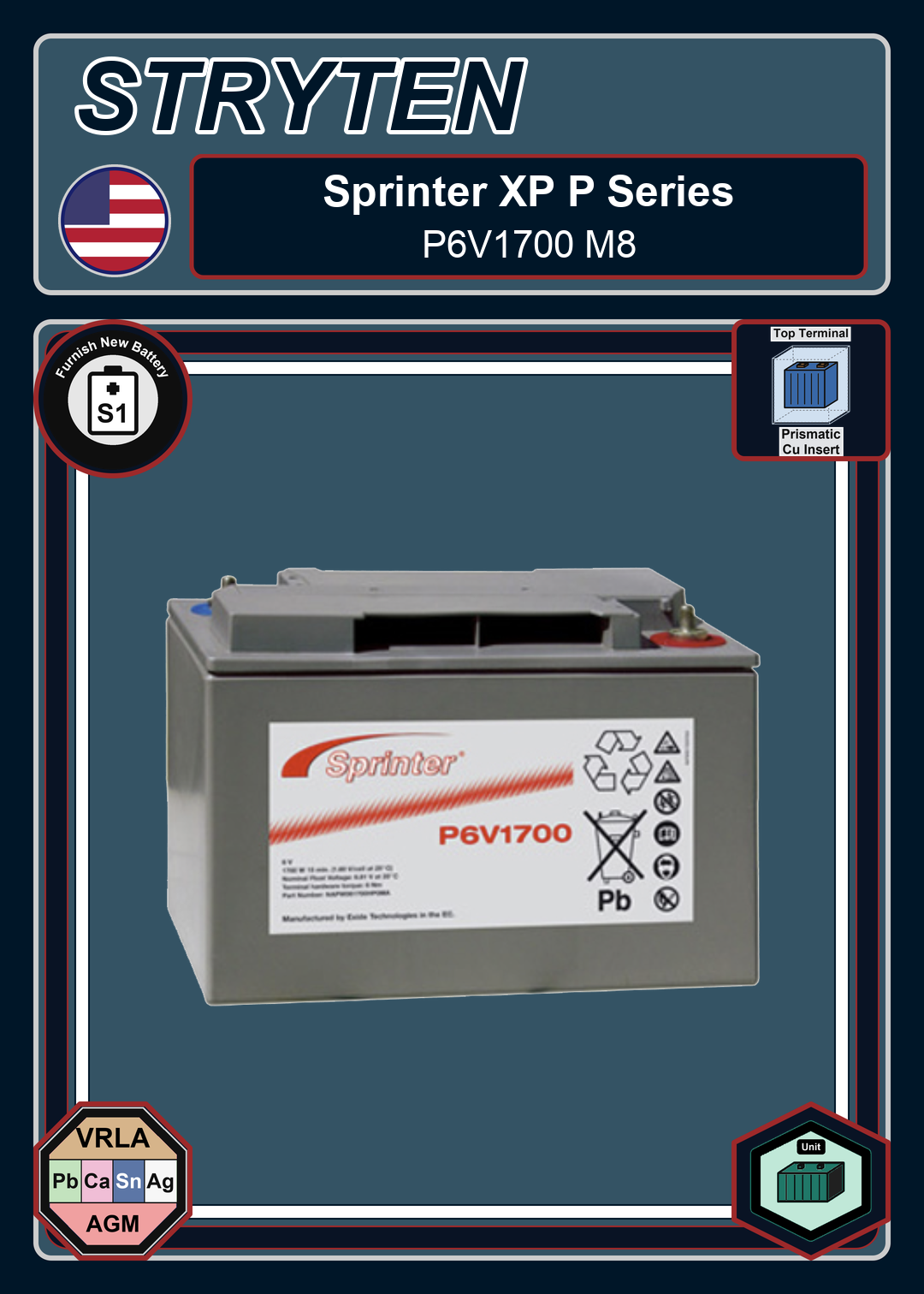 Furnish New Battery Exide GNB Sprinter XP P Series P6V1700 M8