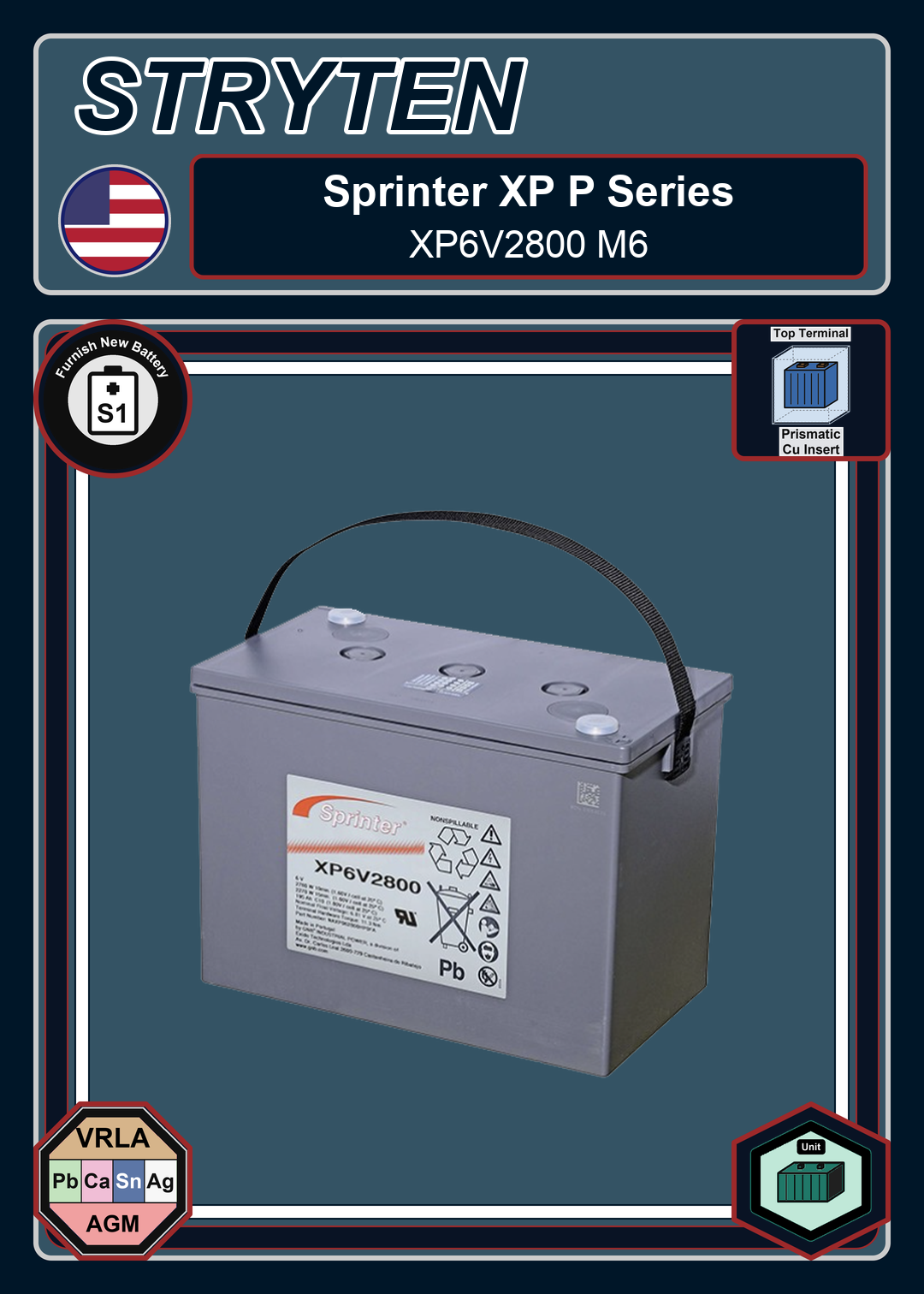 Furnish New Battery Exide GNB Sprinter XP P Series XP6V2800 M6