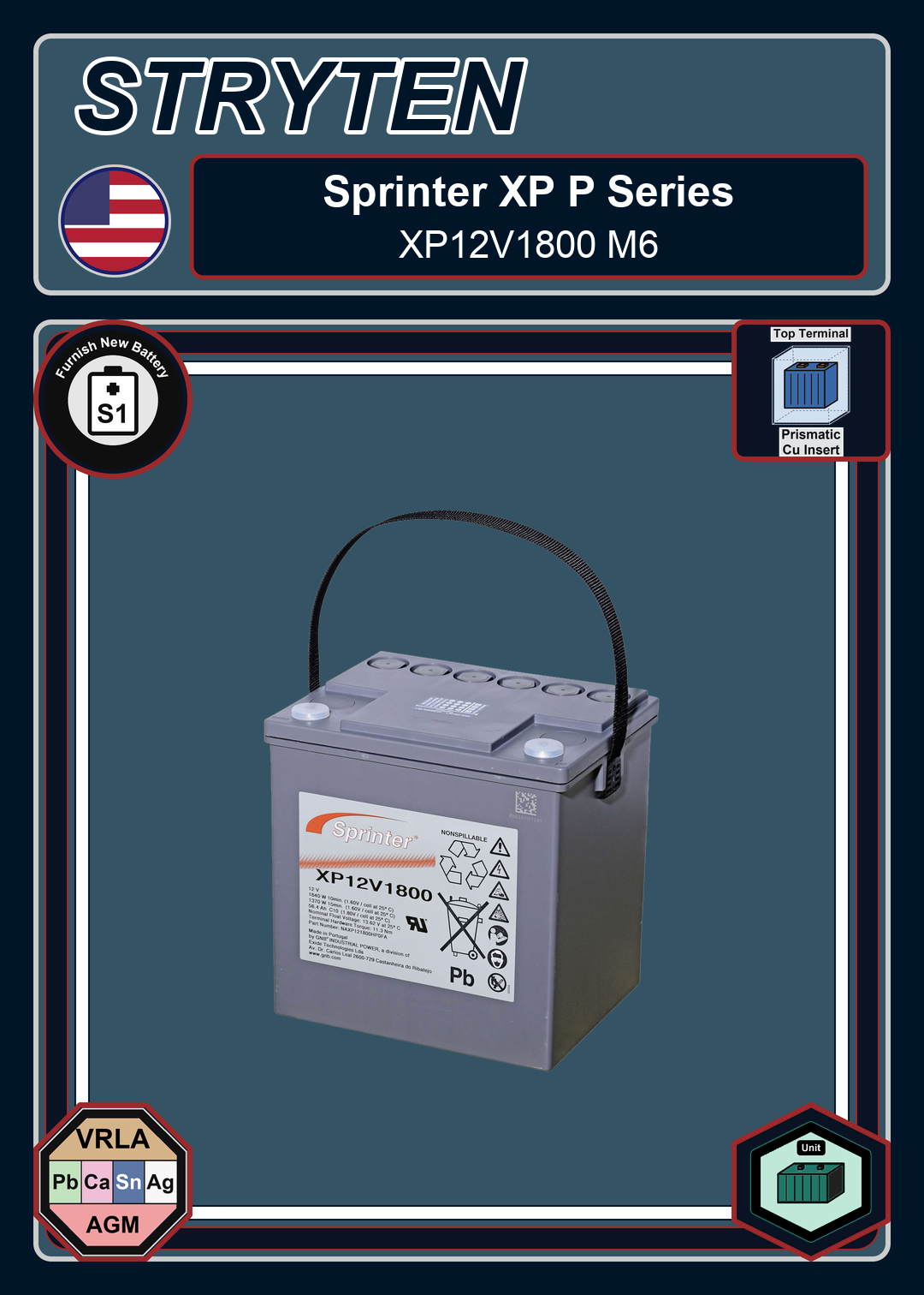Furnish New Battery Exide GNB Sprinter XP P Series XP12V1800 M6