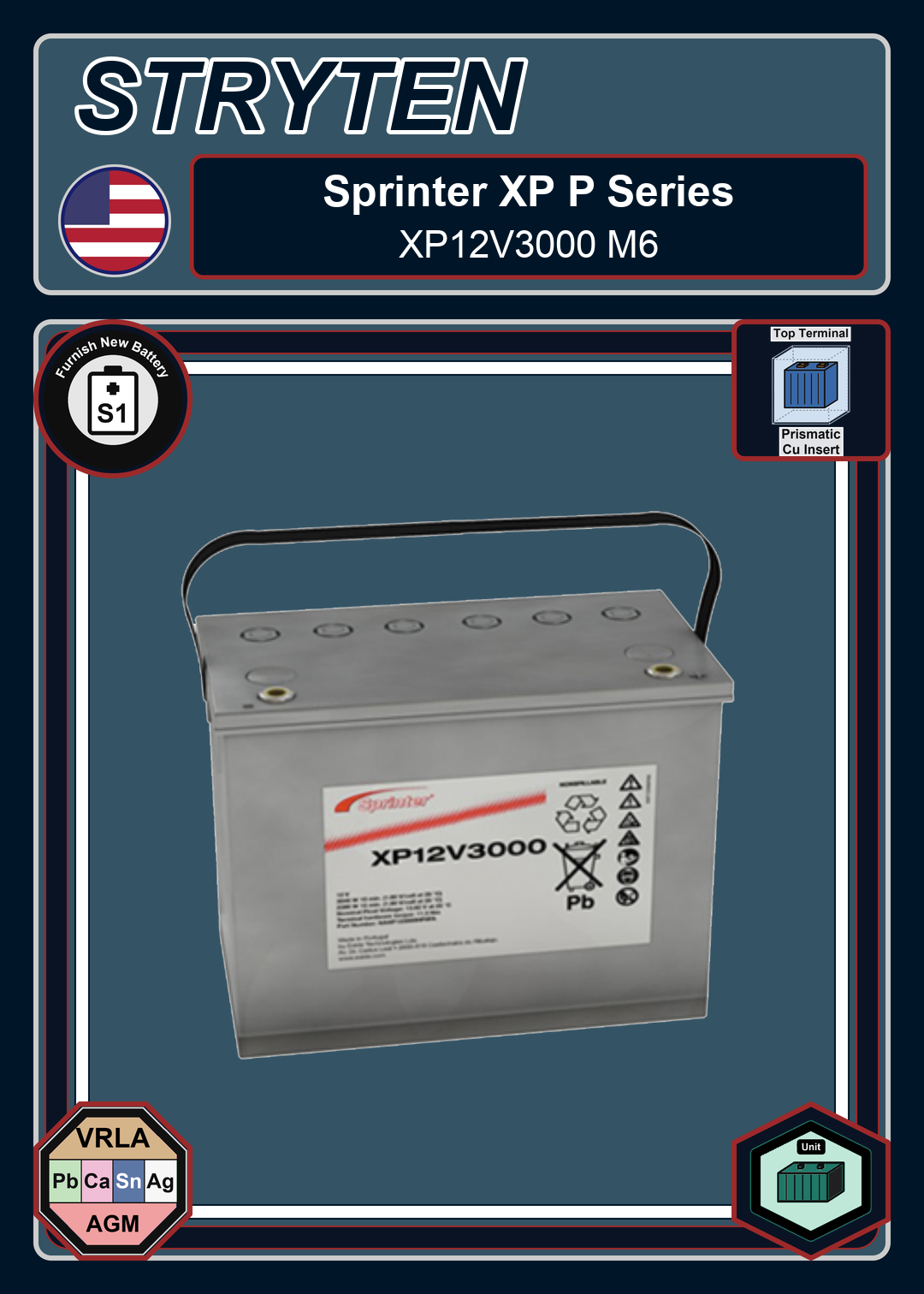 Furnish New Battery Exide GNB Sprinter XP P Series XP12V3000 M6