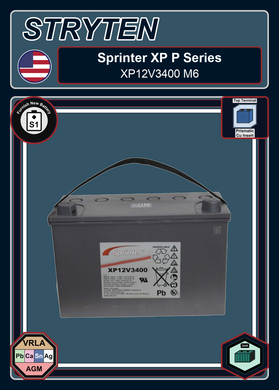 Furnish New Battery Exide GNB Sprinter XP P Series XP12V3400 M6