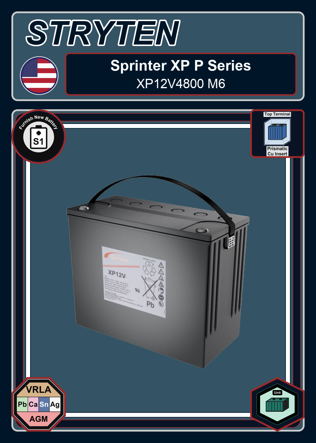 Furnish New Battery Exide GNB Sprinter XP P Series XP12V4800 M6