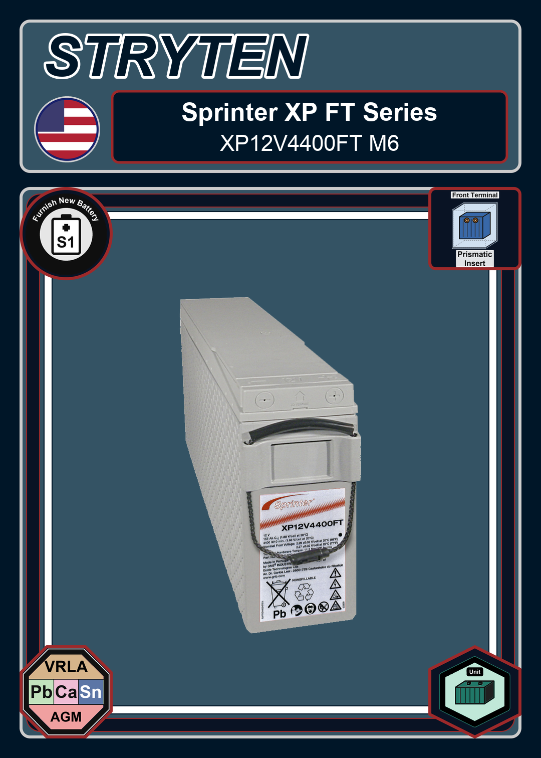 Furnish New Battery Exide GNB Sprinter XP FT Series XP12V4400FT M6
