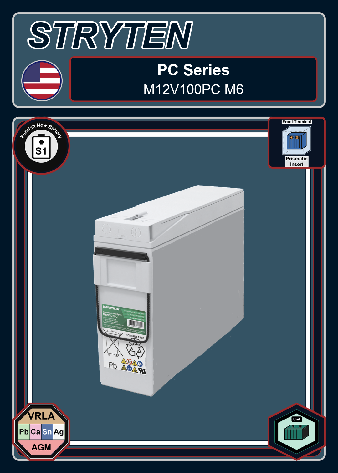 Furnish New Battery Exide GNB PC Series M12V100PC M6