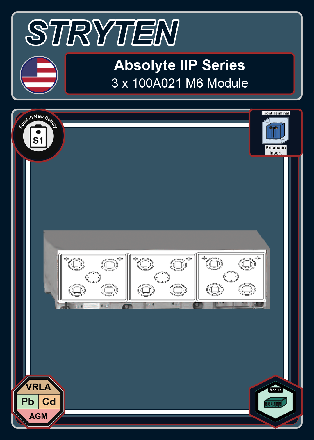 Furnish New Battery Exide GNB Absolyte IIP Series 3 x 100A021 M6 Module