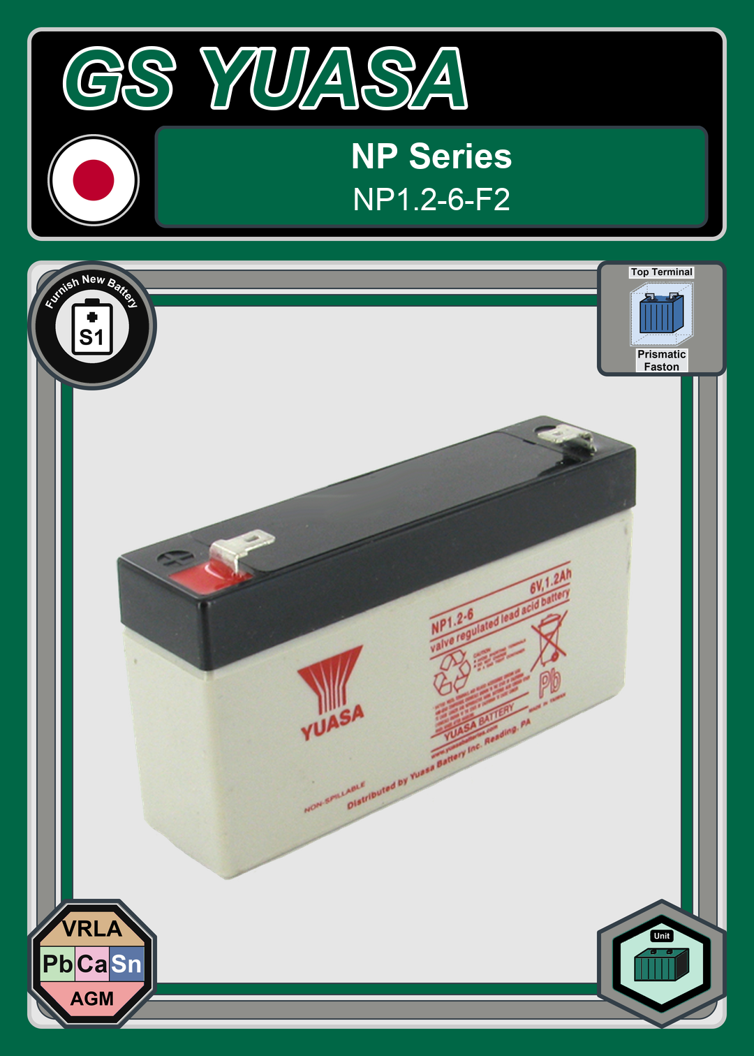Furnish New Battery GS Yuasa NP Series NP1 2 6 F2