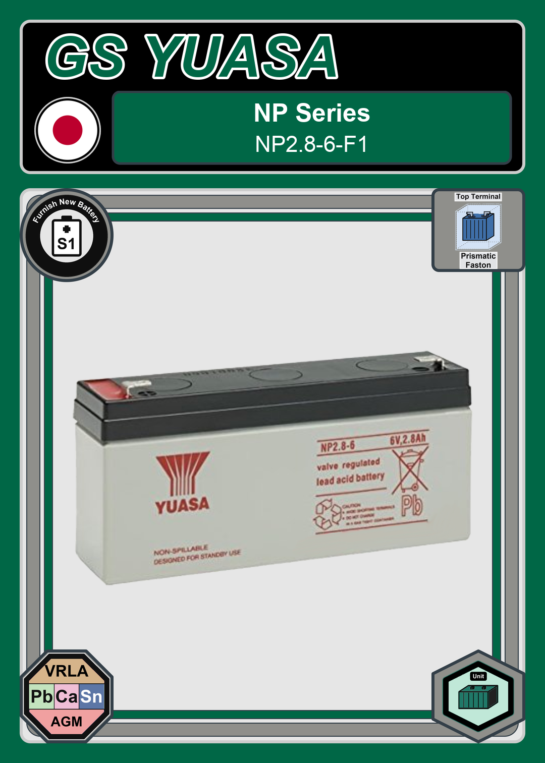Furnish New Battery GS Yuasa NP Series NP2 8 6 F1