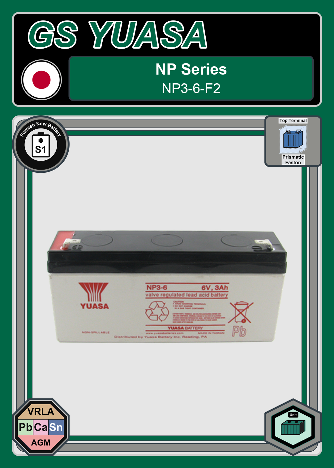 Furnish New Battery GS Yuasa NP Series NP3 6 F2