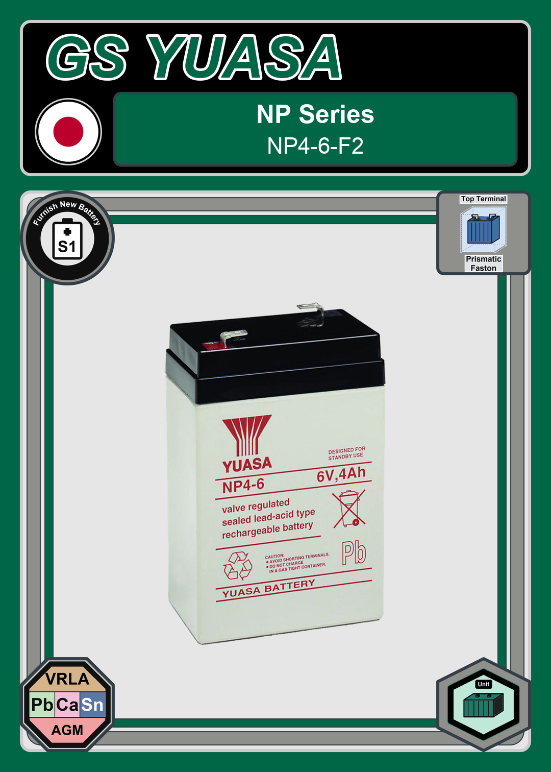 Furnish New Battery GS Yuasa NP Series NP4 6 F2