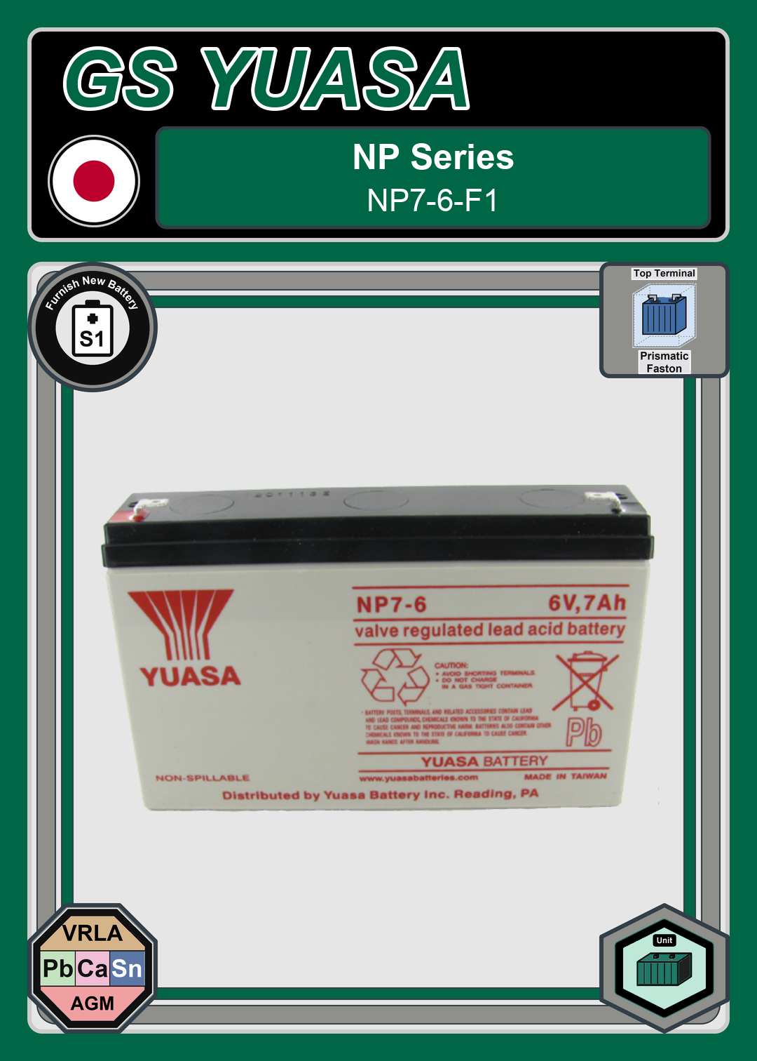 Furnish New Battery GS Yuasa NP Series NP7 6 F1