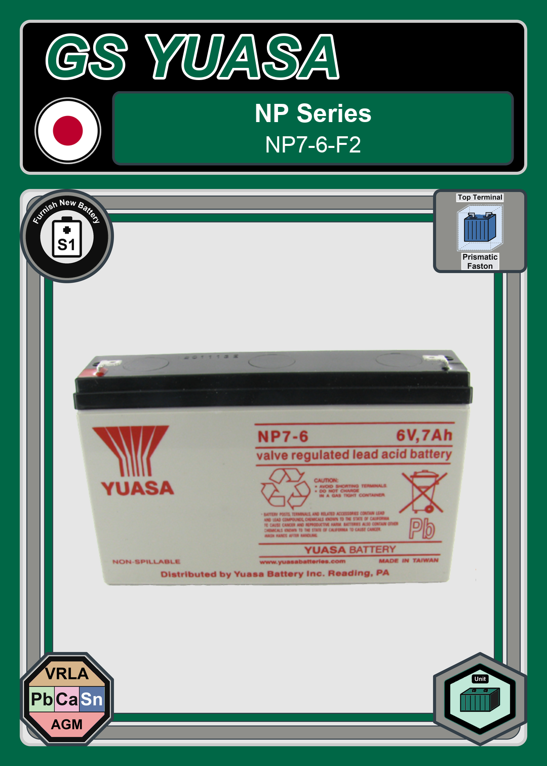 Furnish New Battery GS Yuasa NP Series NP7 6 F2