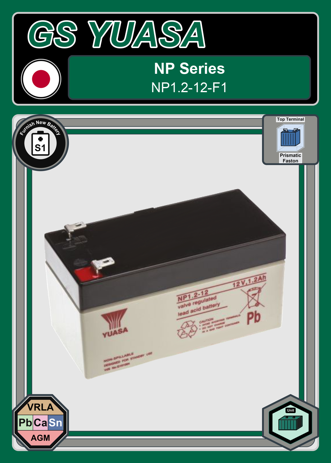 Furnish New Battery GS Yuasa NP Series NP1 2 12 F1