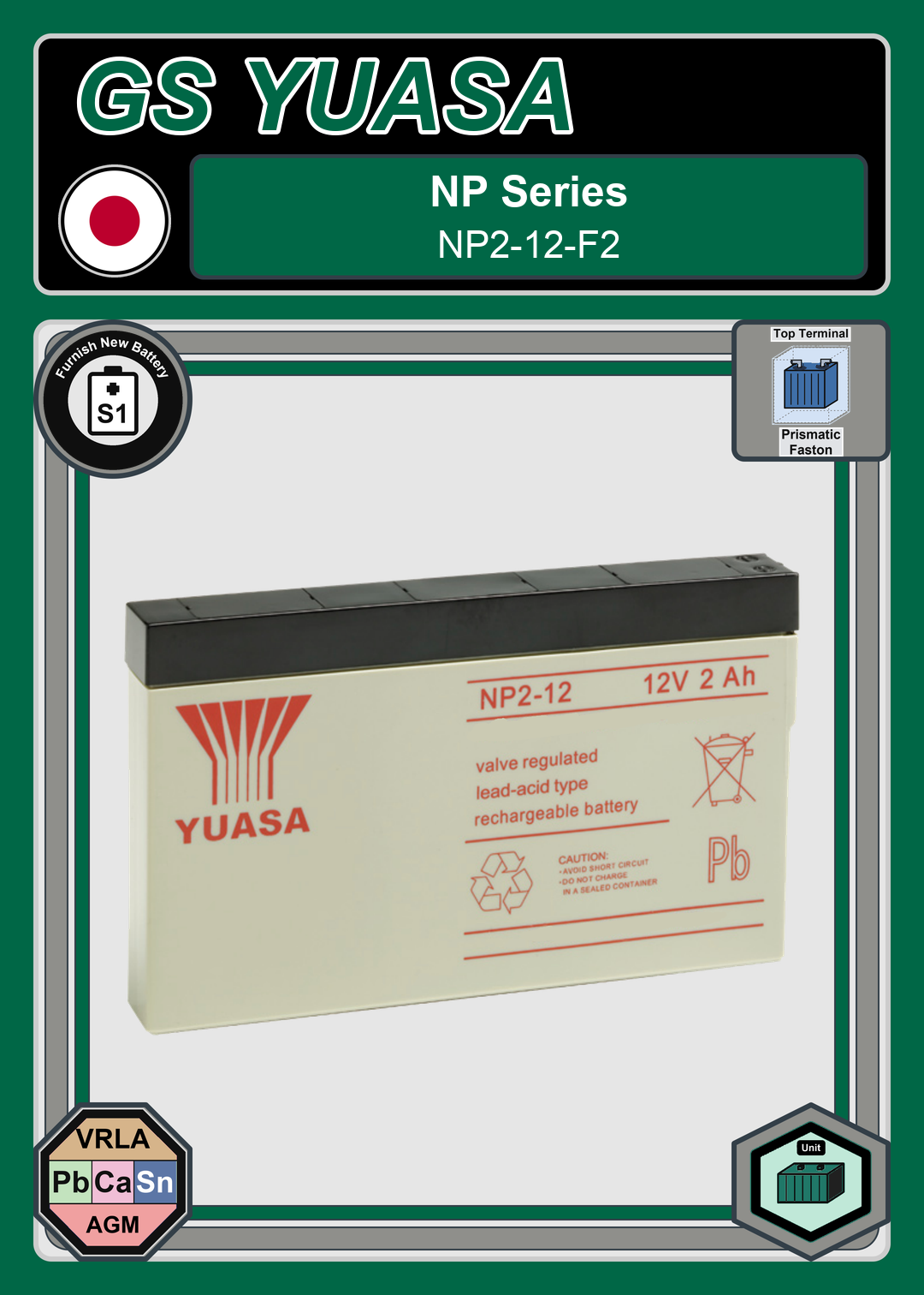 Furnish New Battery GS Yuasa NP Series NP2 12 F2