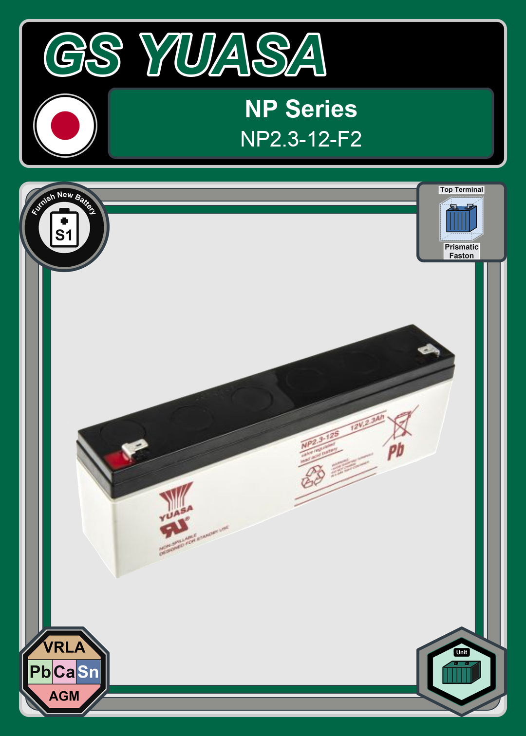 Furnish New Battery GS Yuasa NP Series NP2 3 12 F2