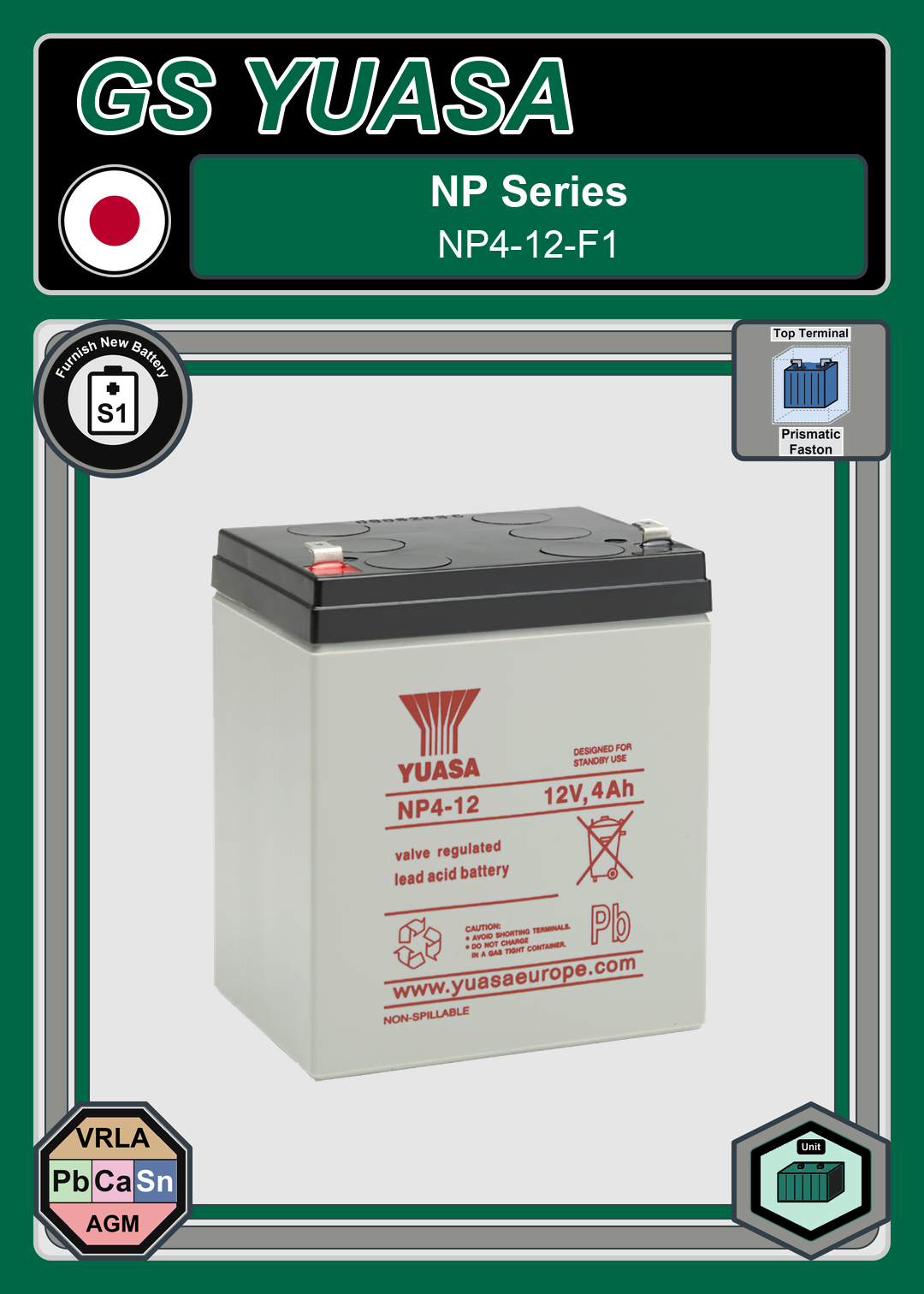 Furnish New Battery GS Yuasa NP Series NP4 12 F1
