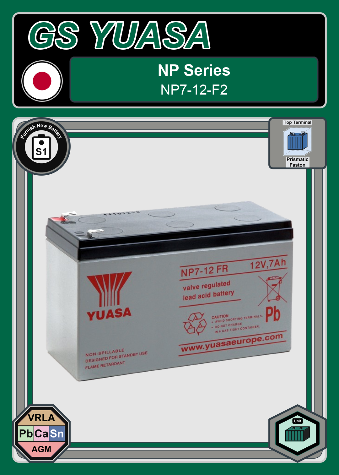 Furnish New Battery GS Yuasa NP Series NP7 12 F2