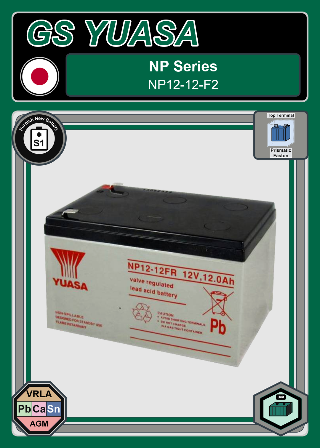 Furnish New Battery GS Yuasa NP Series NP12 12 F2