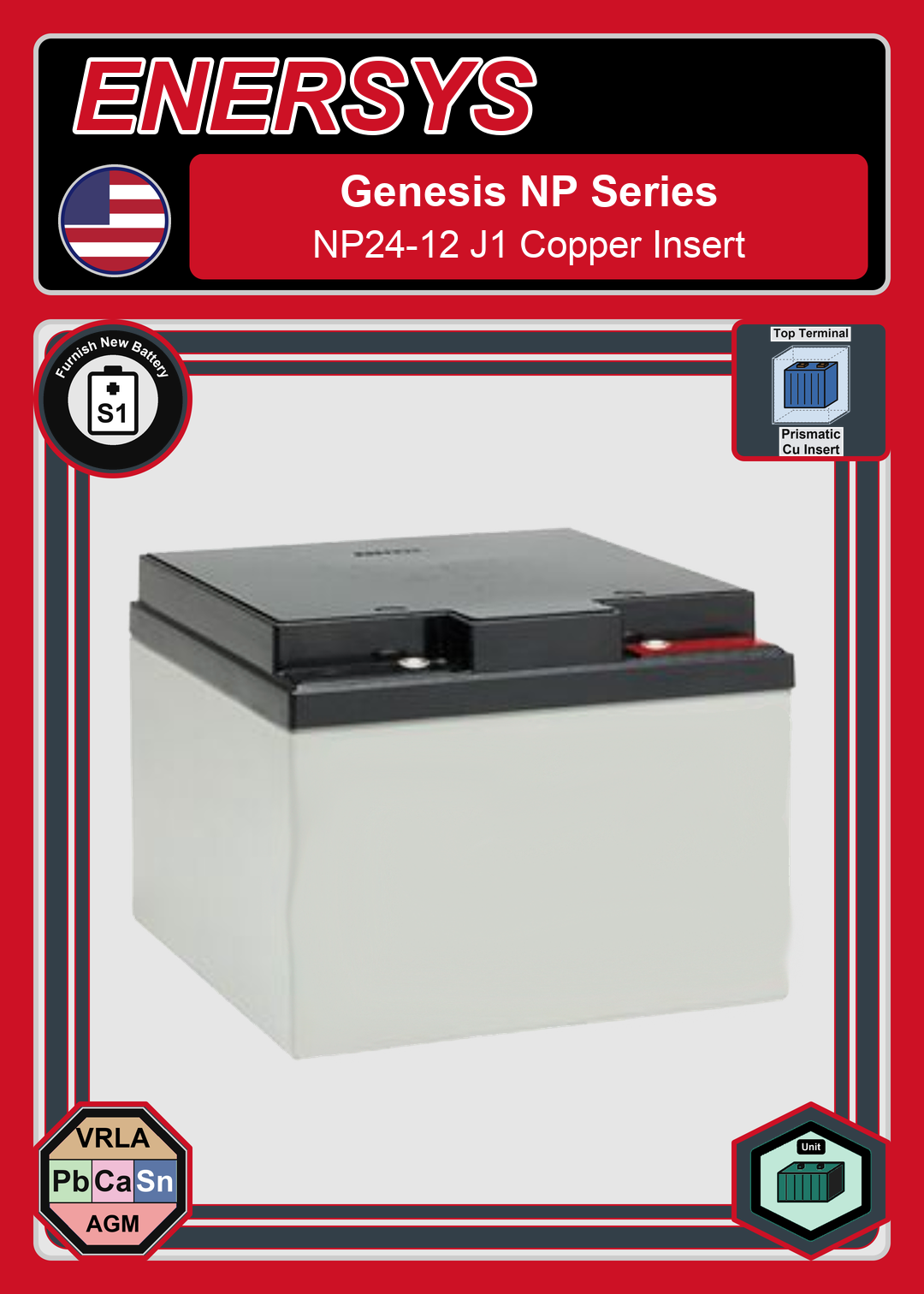 Furnish New Battery Enersys Genesis NP Series NP24 12 J1 Copper Insert