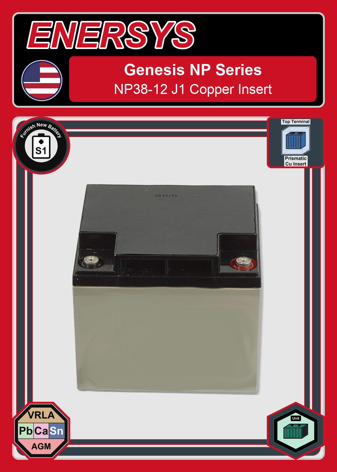 Furnish New Battery Enersys Genesis NP Series NP38 12 J1 Copper Insert