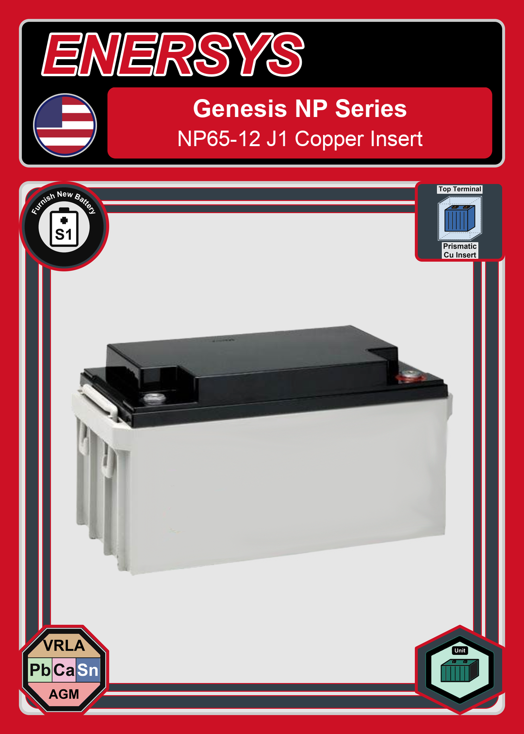 Furnish New Battery Enersys Genesis NP Series NP65 12 J1 Copper Insert