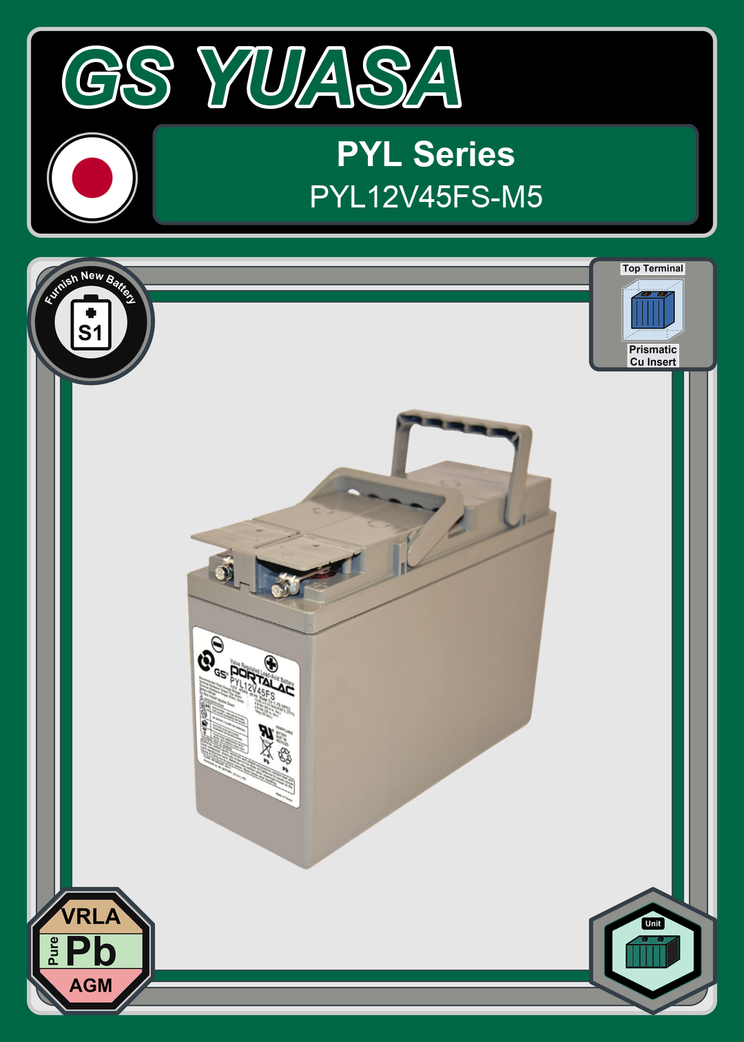 Furnish New Battery GS Yuasa PYL Series PYL12V45FS M5
