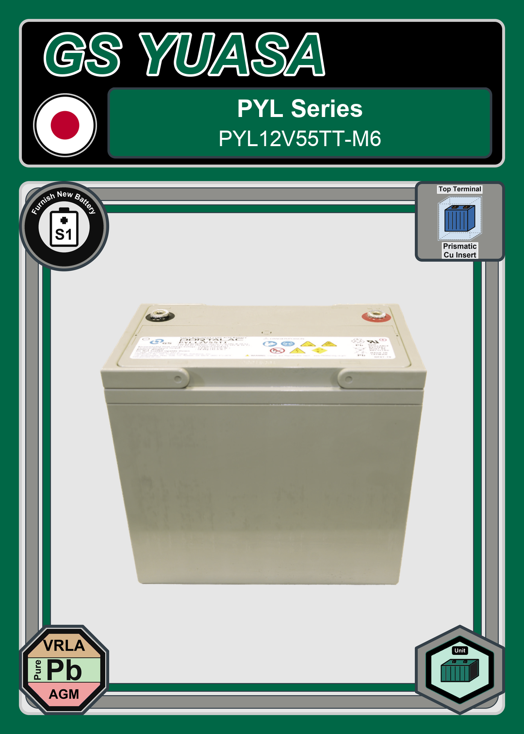 Furnish New Battery GS Yuasa PYL Series PYL12V55TT M6