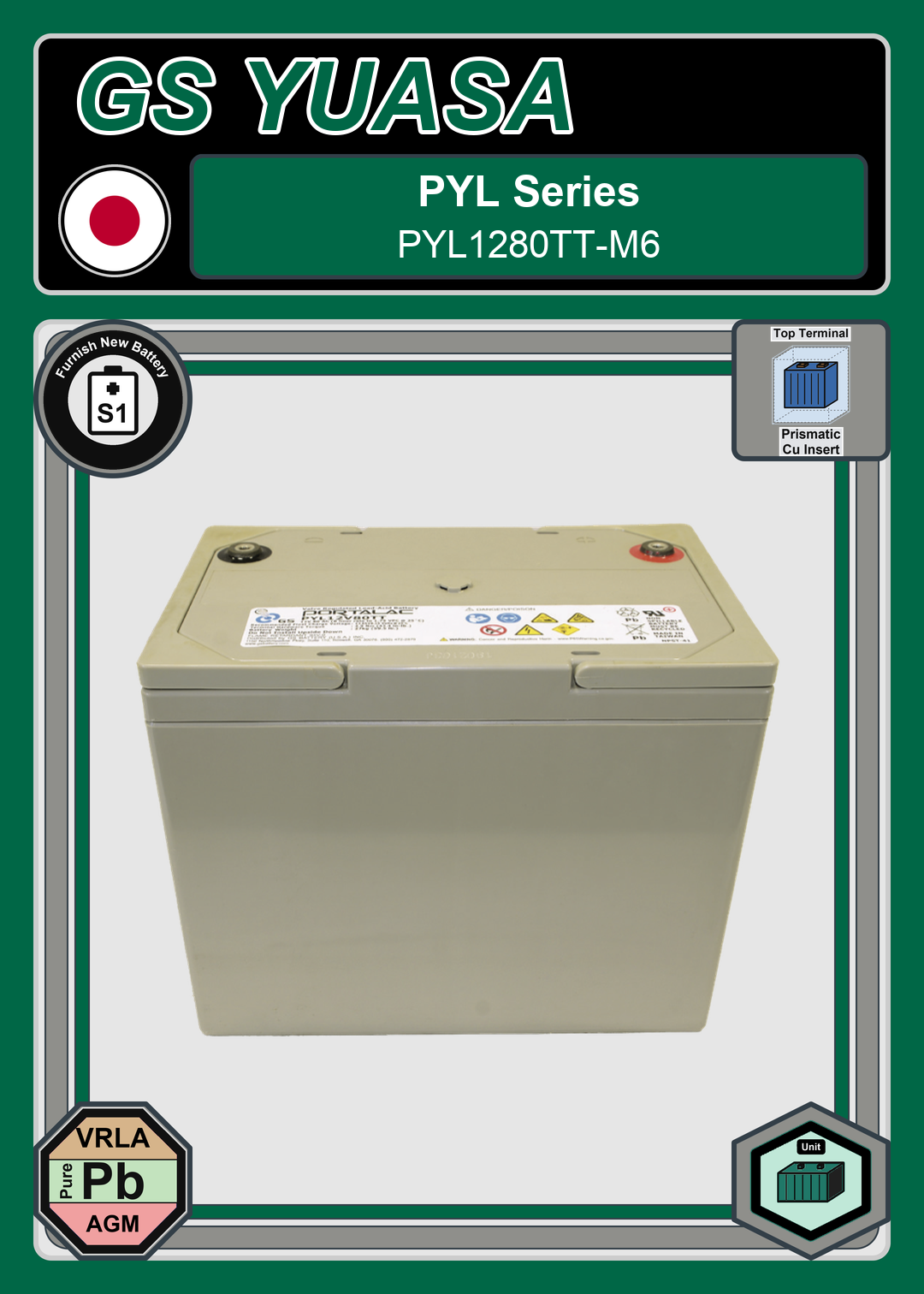 Furnish New Battery GS Yuasa PYL Series PYL1280TT M6