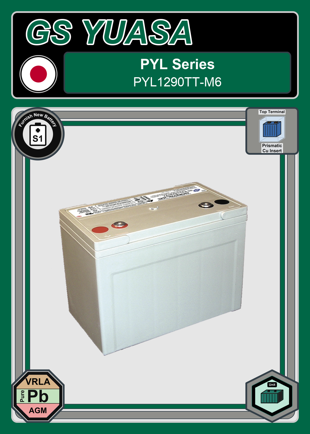Furnish New Battery GS Yuasa PYL Series PYL1290TT M6