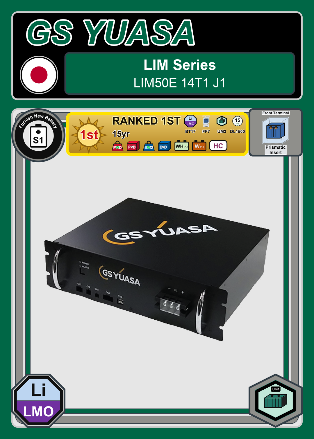 Furnish New Battery GS Yuasa LIM40E Series LIM50E 14T1 J1