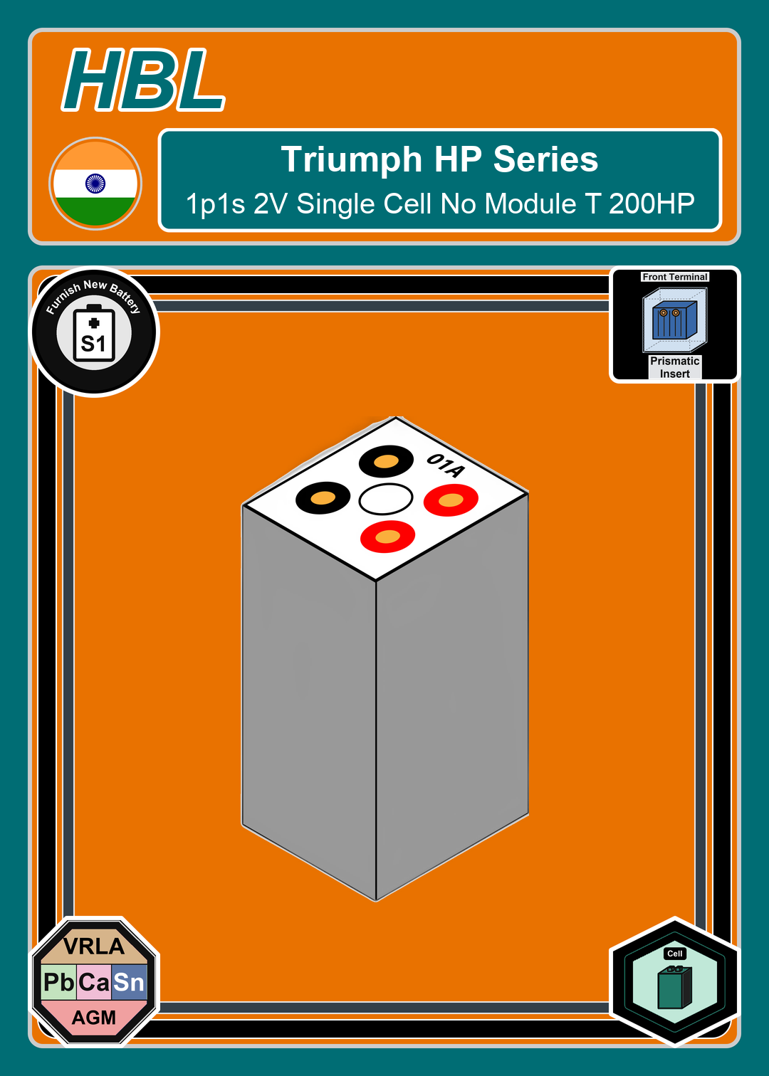Furnish New Battery HBL Triumph HP Series 1p1s 2V Single Cell No Module T 200HP