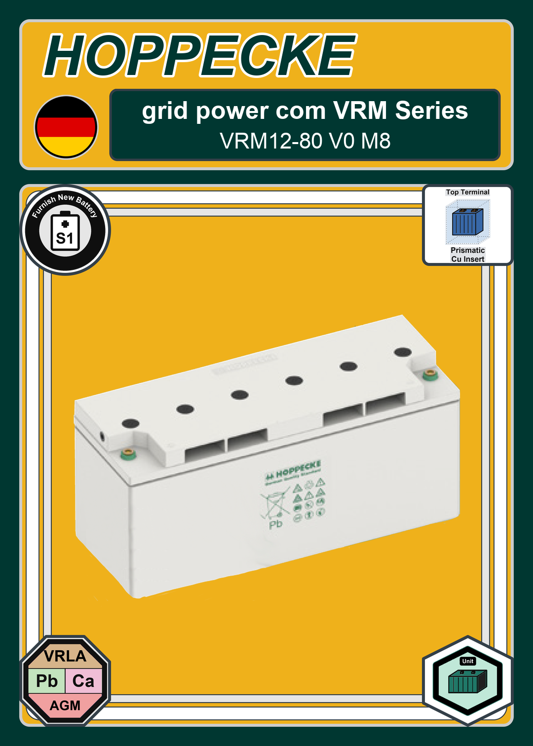 Furnish New Battery Hoppecke grid power com VRM Series VRM12 80 V0 M8