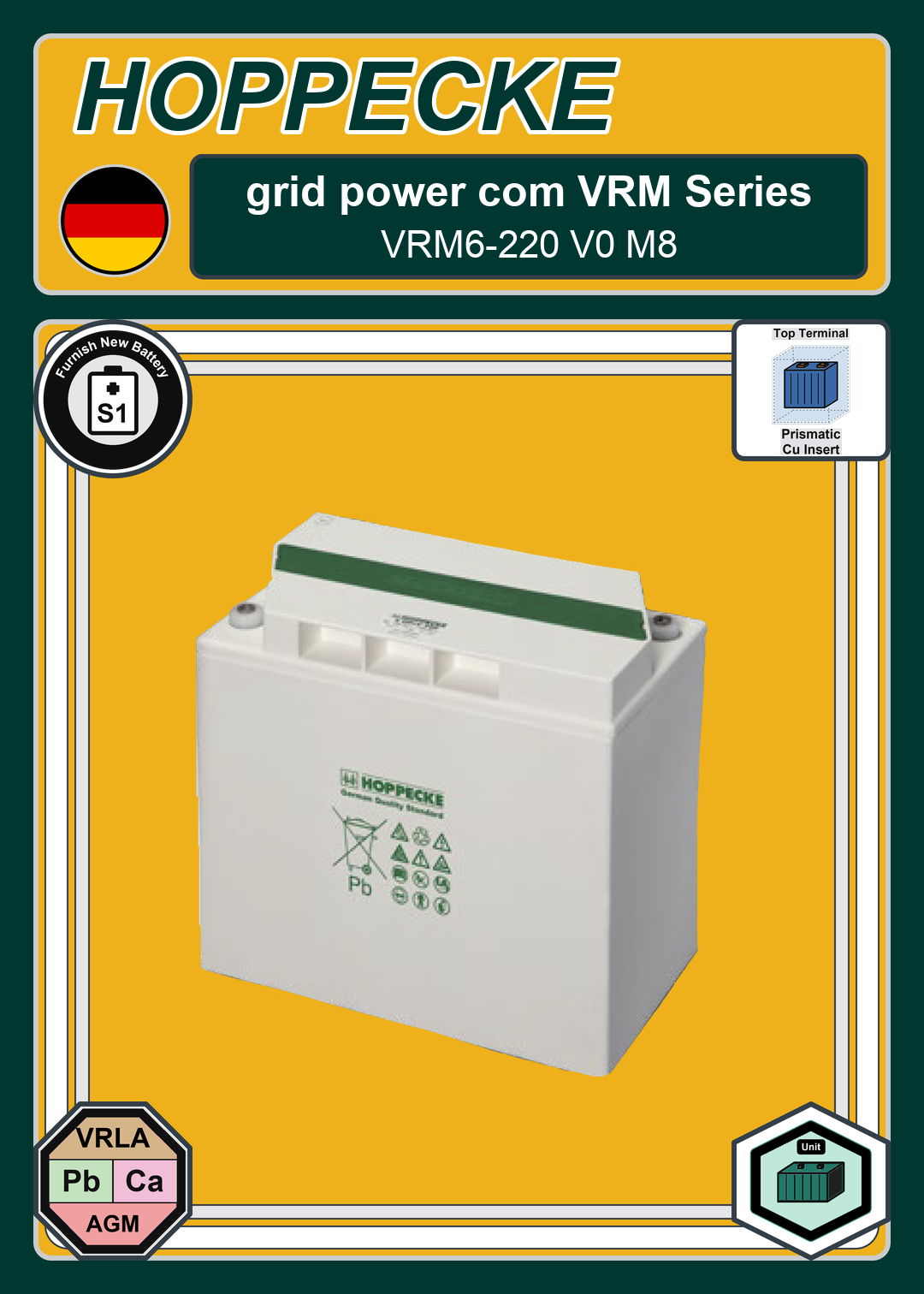 Furnish New Battery Hoppecke grid power com VRM Series VRM6 220 V0 M8
