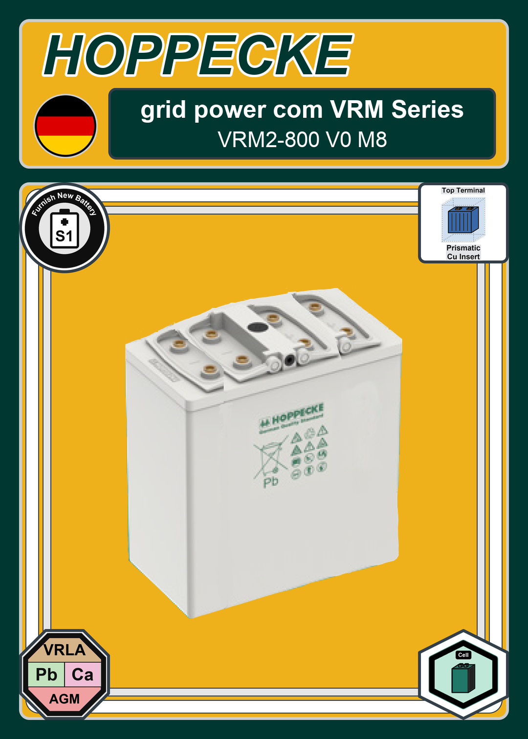 Furnish New Battery Hoppecke grid power com VRM Series VRM2 800 V0 M8
