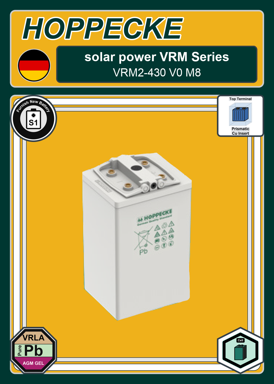 Furnish New Battery Hoppecke solar power VRM Series VRM2 430 V0 M8