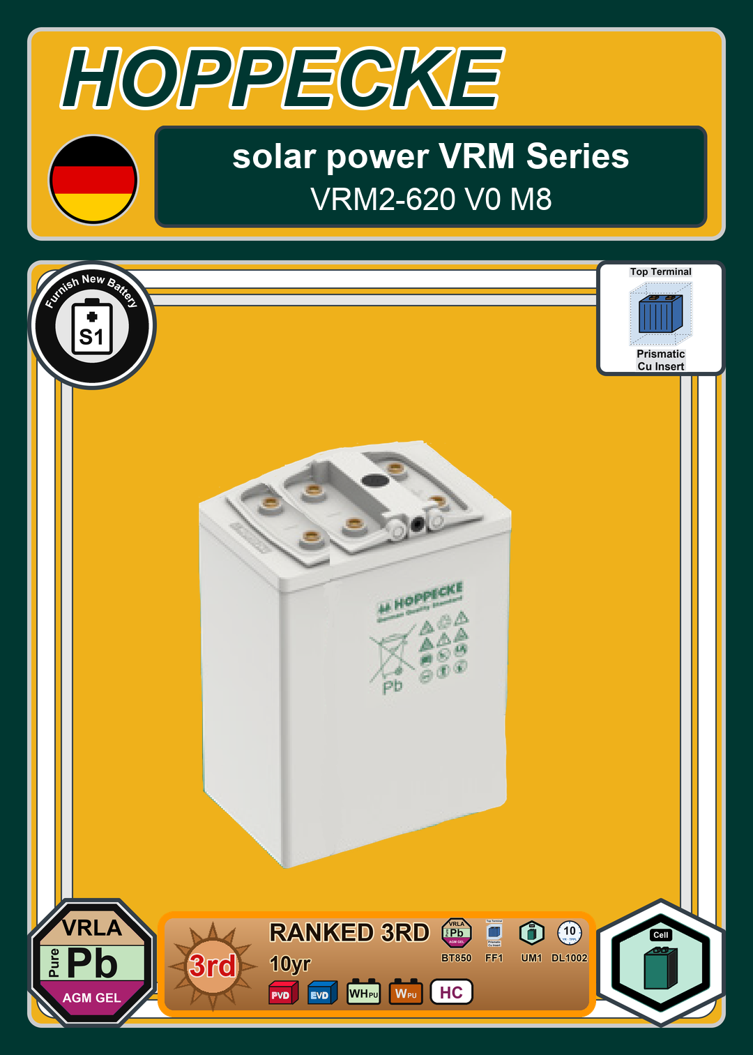 Furnish New Battery Hoppecke solar power VRM Series VRM2 620 V0 M8