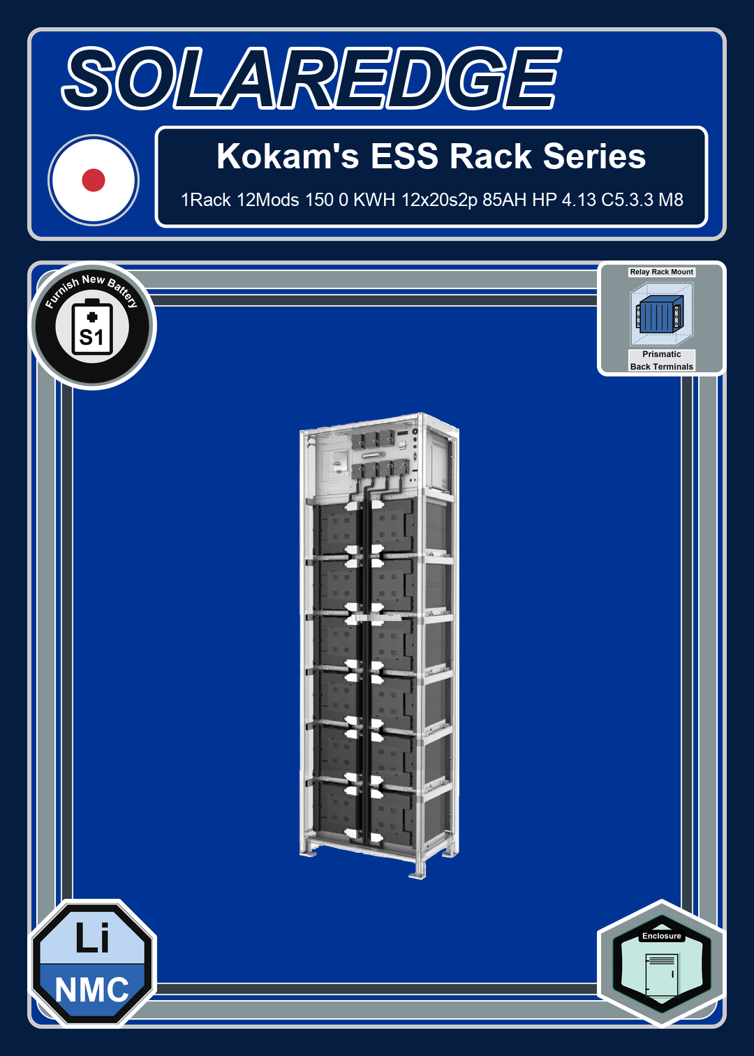 Furnish New Battery Kokam 1Rack 12Mods 150 0 KWH 12x20s2p 85AH HP 4 13 C5 3 3 M8