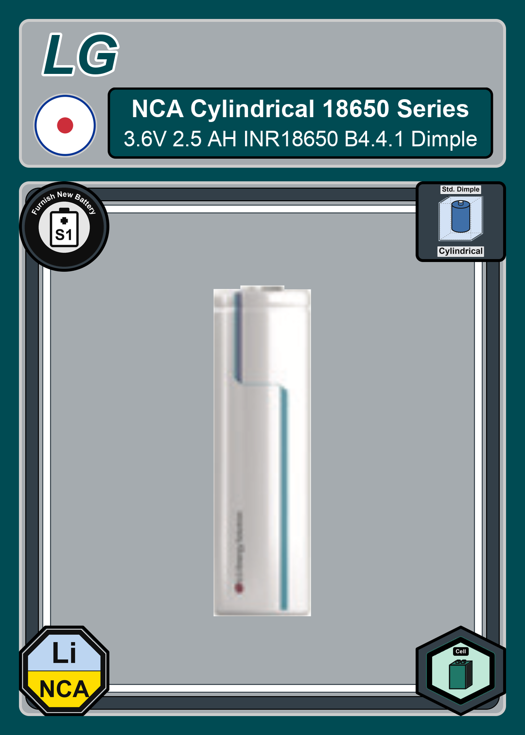 Furnish New Battery LG NCA Cylindrical 18650 Power Series 3 6V 2 5 AH INR18650 B4 4 1 Dimple