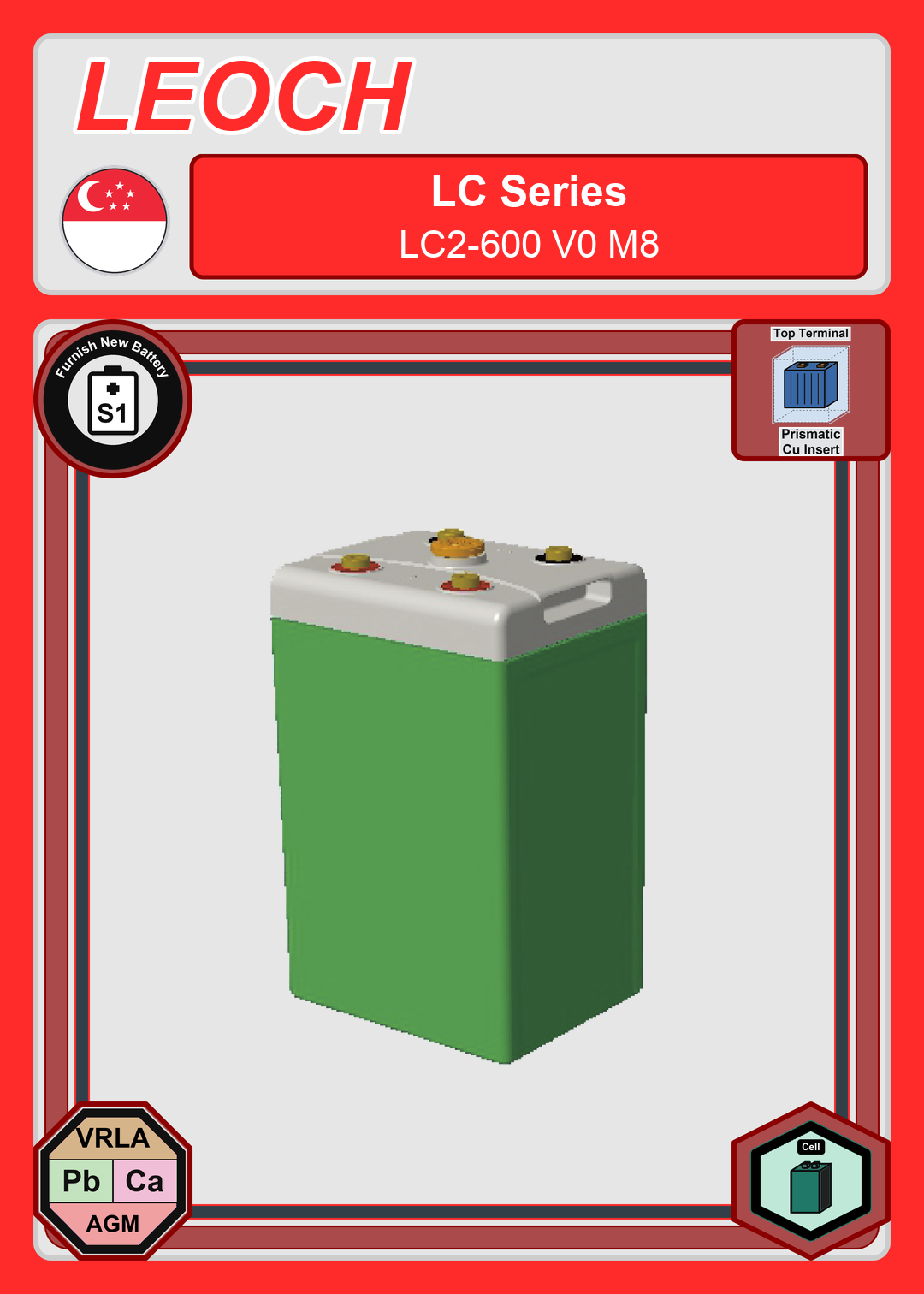 Furnish New Battery Leoch Battery LC Series LC2 600 V0 M8