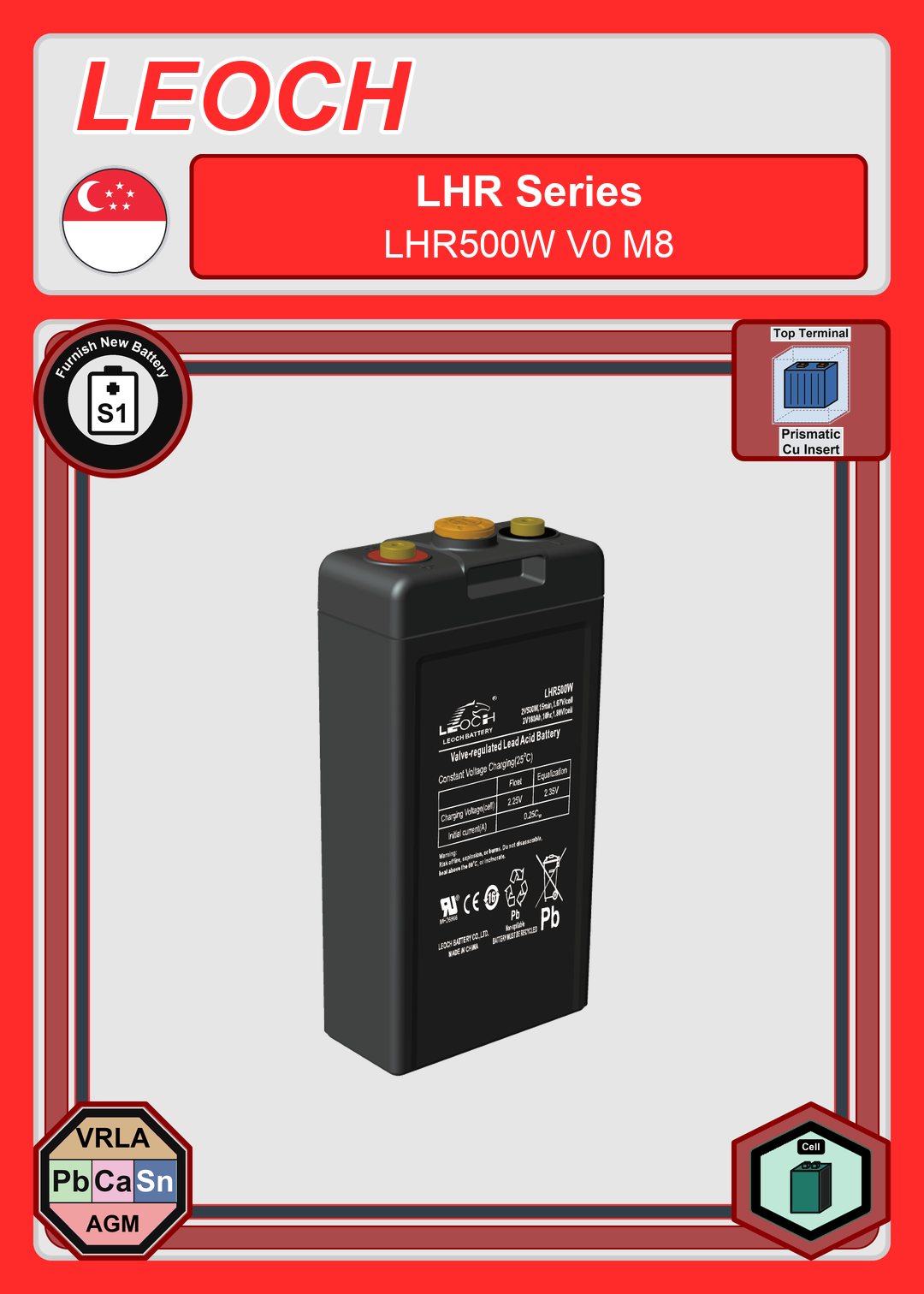 Furnish New Battery Leoch Battery LHR Series LHR500W V0 M8