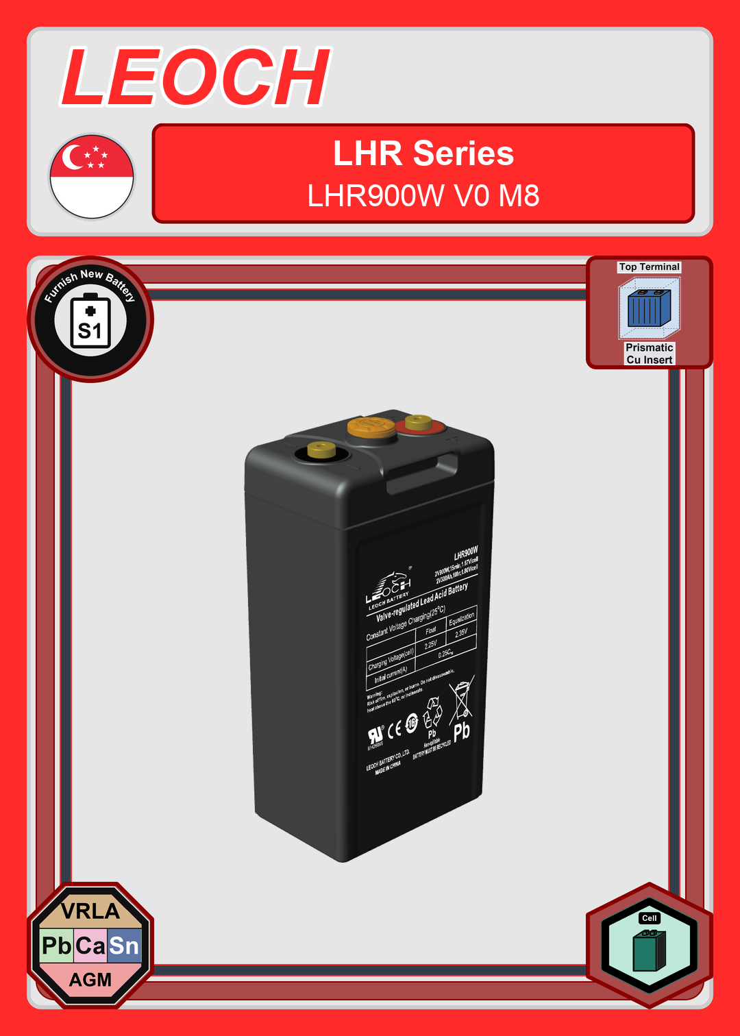Furnish New Battery Leoch Battery LHR Series LHR900W V0 M8