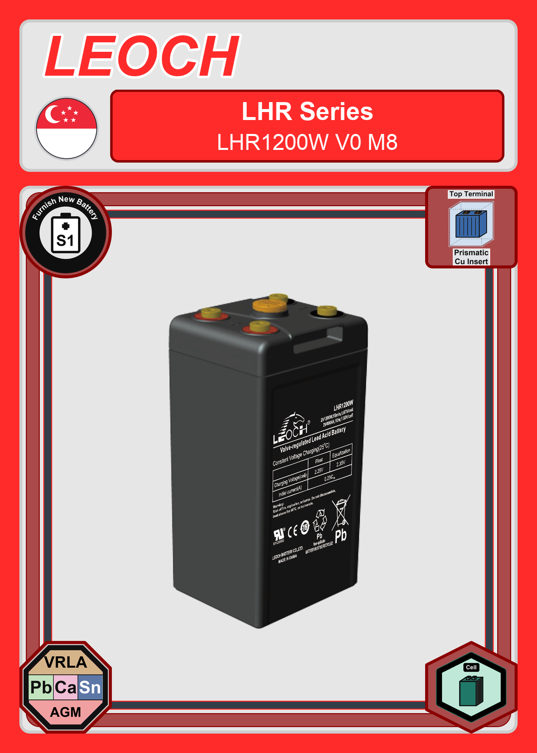 Furnish New Battery Leoch Battery LHR Series LHR1200W V0 M8