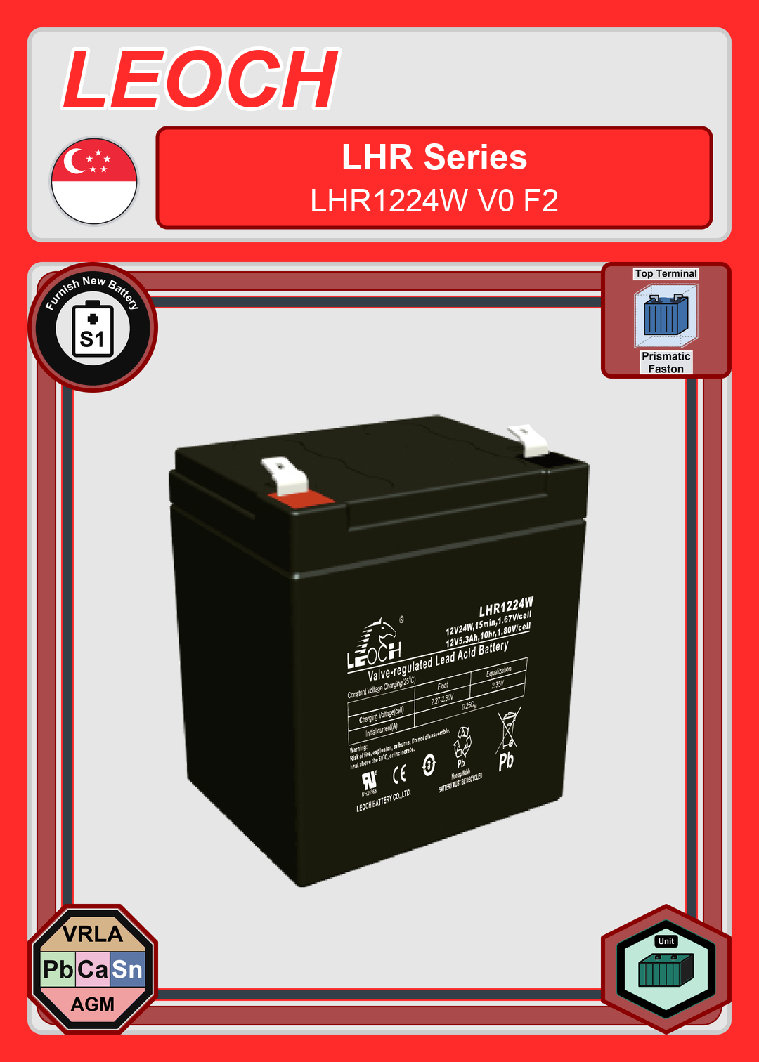 Furnish New Battery Leoch Battery LHR Series LHR1224W V0 F2