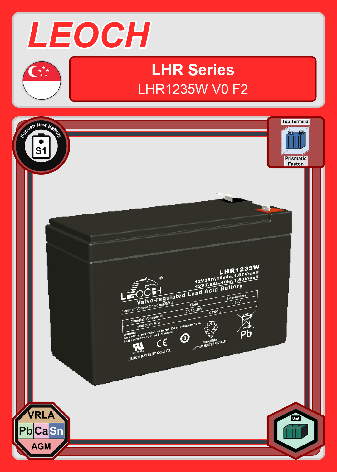 Furnish New Battery Leoch Battery LHR Series LHR1235W V0 F2