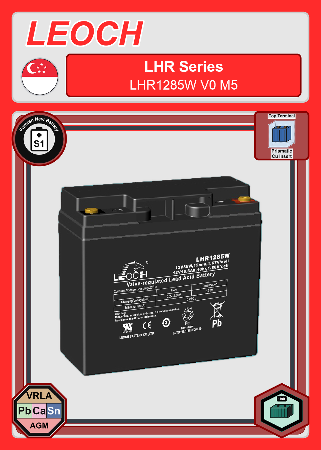 Furnish New Battery Leoch Battery LHR Series LHR1285W V0 M5