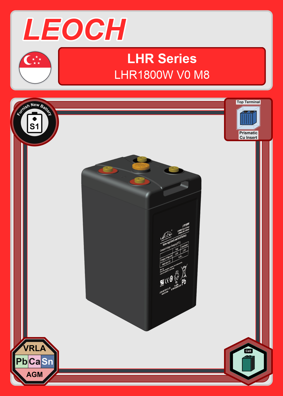 Furnish New Battery Leoch Battery LHR Series LHR1800W V0 M8